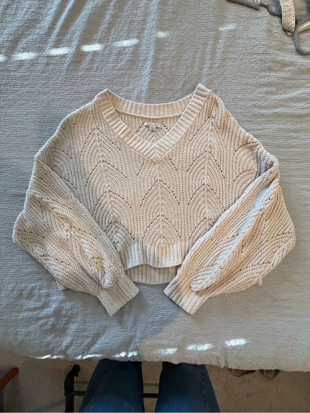 American Eagle Outfitters Cream V-Neck Knit Sweater
